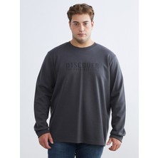 Lc Waikiki Yeni Sezon Büyük Beden Bisiklet Yaka Baskılı Erkek Sweatshirt
