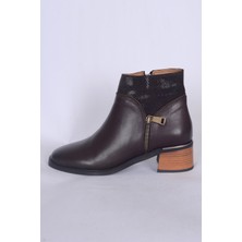 Kuum Kum K611206 Premıum Kahverengi Kadın Fermuar Detaylı Rahat Taban Deri Bot