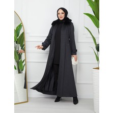 Doque Kalın Yünlü Kaşe Yakası Kürklü Kışlık Kadın Pardesü Manto 145 cm 58005