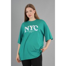 Geniş Kalıp Bisiklet Yaka Baskılı Kısa Kollu T-Shirt