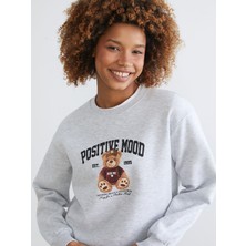 Lc Waikiki Yeni Sezon Ayı Teddy Baskılı Oversize Kadın Kalın Sweatshirt