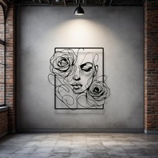 STE Gül Detaylı Kadın Silüeti Metal Duvar Dekoru – Modern Çizgi Sanatı