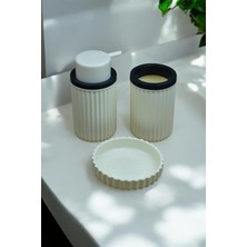 Mena Rise Parça Sert Plastik Seti/sıvı Sabunluk, Diş Fırçalık ve Katı Sabunluk-Krem