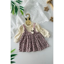 Miniğimin Cicileri Tavşan Detaylı Fitilli Kadife Çiçek Desenli Kız bebek elbise - Pembe