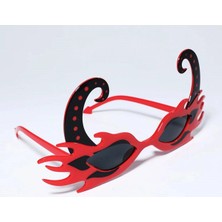 Shopwave Siyah Boynuzlu Kırmızı Renk Alevli Parti Gözlüğü 21X10 cm