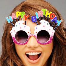 Shopwave Happy Birthday Yazılı Beyaz Fuşya Renk Parti Gözlüğü 12X7 cm