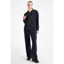 Lescon 25N-2103 Kadın Fermuarlı Kapüşonlu Sweatshirt  - Siyah