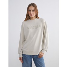 Lc Waikiki Yeni Sezon Bisiklet Yaka Taşlı Kadın Sweatshirt