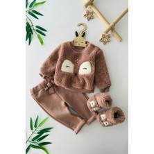 Miniğimin Cicileri Peluş Sevimli Panduflu Kız Çocuk 3 lü takım - Kahverengi