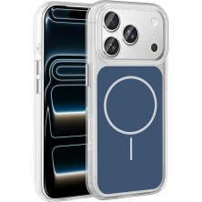 Systemcom iPhone 17 Pro Kılıf M-Safe Şarj Özellikli Metal Buton Tasarımlı Zore Ikonik Sert Silikon Kapak - Mav