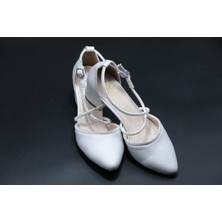 Ayakkabımood  Saten Taşlı  5 cm Kalın Topuk Topuklu Kadın Ayakkabı