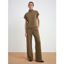 Dilvin 32148 Dik Yaka Örme Top-Açık Haki