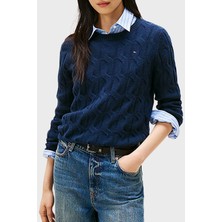 Tommy Hilfiger Yünlü Regular Fit Bisiklet Yaka Örgü Kazak Bayan Kazak WW0WW43586 C1G