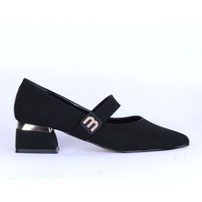 Moda Ayakkabı 169 Siyah Süet Kadın 5cm Topuklu Ayakkabı