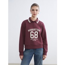 Lc Waikiki Yeni Sezon Polo Yaka Manhattan Baskılı Kadın Kalın Sweatshirt