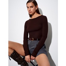 Dilvin 32325 Kayık Yaka Uzun Kollu Top-Koyu Kahve