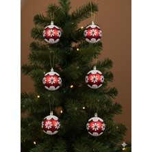 Dodomar Yılbaşı Top Süs 6cm 6lı Kırmızı Beyaz Çiçekli