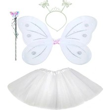 Beyaz Kelebek Kostümü - Beyaz Kelebek Kostüm Aksesuar Seti 4 Parça