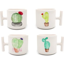 Duble Türk Kahve Fincanı & Espresso Kaktüs Set 4'lü T Kulp 200 ml 4 Parça