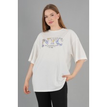 Geniş Kalıp Bisiklet Yaka Baskılı Kısa Kollu T-Shirt