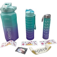 Matara 3'lü Set 2 LT+750ML+250ML Motivasyon,spor Su Matarası Su Şişesi,suluk Sticker Hediyeli