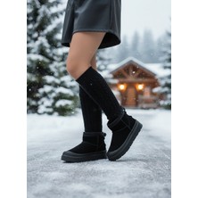 Stato Kadın Siyah Süet Yumuşak Deri, Kürklü Kışlık Bağcıklı Bot