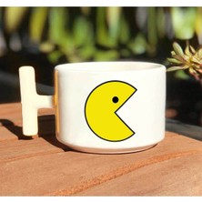 Pac-Man Baskılı Beyaz T Kulp Kupa Bardak