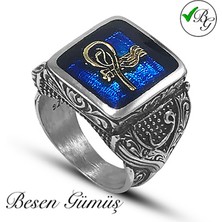Besen Gümüş Mineli Tuğralı Gümüş Erkek Yüzük