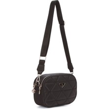 Newish Kadın Kapitone Kumaş Uzun Askılı El ve Omuz Çantası – Siyah – NEW375