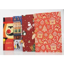 4Nio Yılbaşı Desenli 4'lü Set Defter Kırmızı 21x13,5 cm Düz Tel Karton Kapak