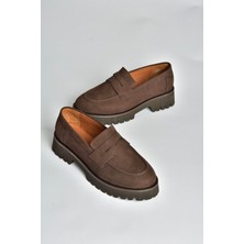 Fox Shoes V944086101 Kahverengi Hakiki Deri Nubuk Kalın Tabanlı Makosen Ayakkabı