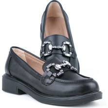 Ayakkabımood Siyah Taş Tokalı Günlük Kadın Leofer Ayakkabı