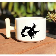 Cadı Silüet Baskılı Beyaz T Kulp Kupa Bardak