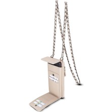 AbbasShop Avjin 6.9 Inch Uyumlu Deri Kılıf Cüzdan Askılı Erc3 Bej