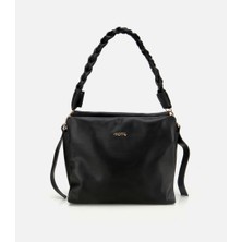 Hotiç Kadın Deri Siyah Yumuşak Dokulu Örgü Askı Detaylı Omuz Çantası