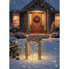 Dodomar 25X25 cm Yılbaşı Hediye Paketi Metal Süs - Gold Gümüş Payetli Boncuklu Lüks Noel Ağaç Altı Dekorasyonu