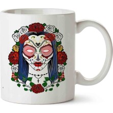 Çiçekli Kadın Kuru Kafa Porselen Kupa Bardak