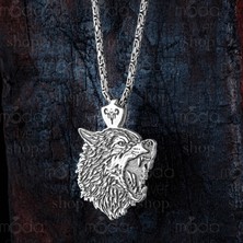 Modasilvers 925 Ayar Gümüş Bozkurt Tasarım Kral Zincirli Erkek Kolye