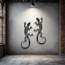 STE Metal Kertenkele Duvar Dekoru Seti – 2 Parça Modern Minimalist Tropikal Ev Ofis Duvar Süsü Tablo