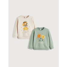 Lc Waikiki Kız Çocuk Pembe Renk Bisiklet Yaka Kalın Sweatshirt 2'li Set