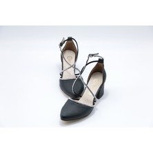 Ayakkabımood  Saten Taşlı  5 cm Kalın Topuk Topuklu Kadın Ayakkabı