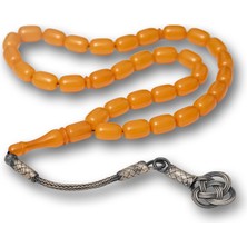 Inure Jewelry Gümüş Kazaz Püsküllü Kapsül Kesim Sarı Sıkma Kehribar Tesbih