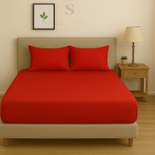 Shules Collection Buldan Keteni Kırmızı Çift Kişilik Çarşaf+Yastık Seti %100 Pamuk