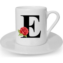 Türk Kahvesi Fincanı Çiçek Desenli E Harfi