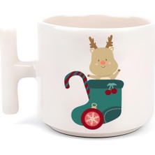 Noel Çorapları Içinde Sevimli Geyik Yılbaşı Merry Christmas T Kulp Motto Kahve