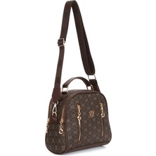 Newish Kadın Kumaş Uzun Askılı El ve Omuz Çantası – Kahverengi– NEW373