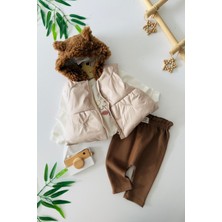 Miniğimin Cicileri Kuzu Şapkalı Kız Bebek Şişme Yelek 3 lü takım - Kahverengi