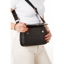 Newish Kadın Deri Uzun Askılı El ve Omuz Çantası – Siyah – NEW364