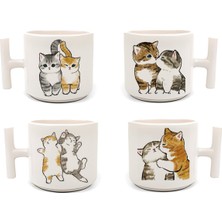 Türk Kahve Fincanı & Yaramaz Yavru Kediler 4'lü Beyaz T Kupa Seti 4 Parça