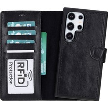 AbbasShop Samsung Galaxy S24 Ultra Uyumlu, Deri Cüzdanlı Kılıf, Parlak Siyah